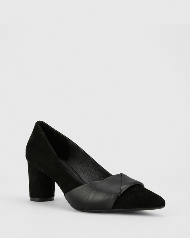 Wittner Deonna Black Leather And Suede Block Heel Pump