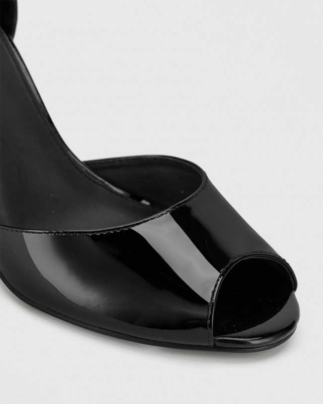 Wittner Inka Black Patent Leather Stiletto Heel Sandal