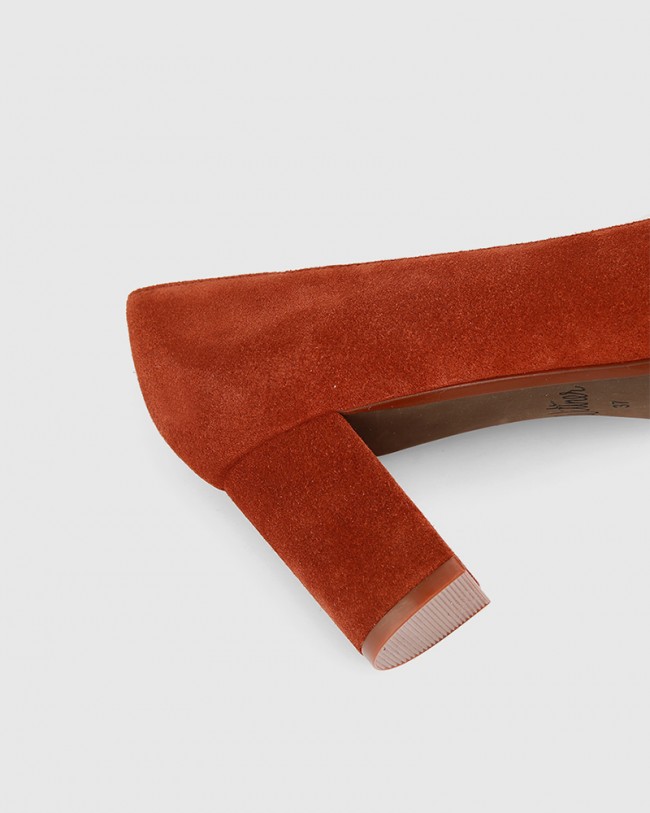 Wittner Dalena Rust Suede Leather Block Heel Pointed Toe