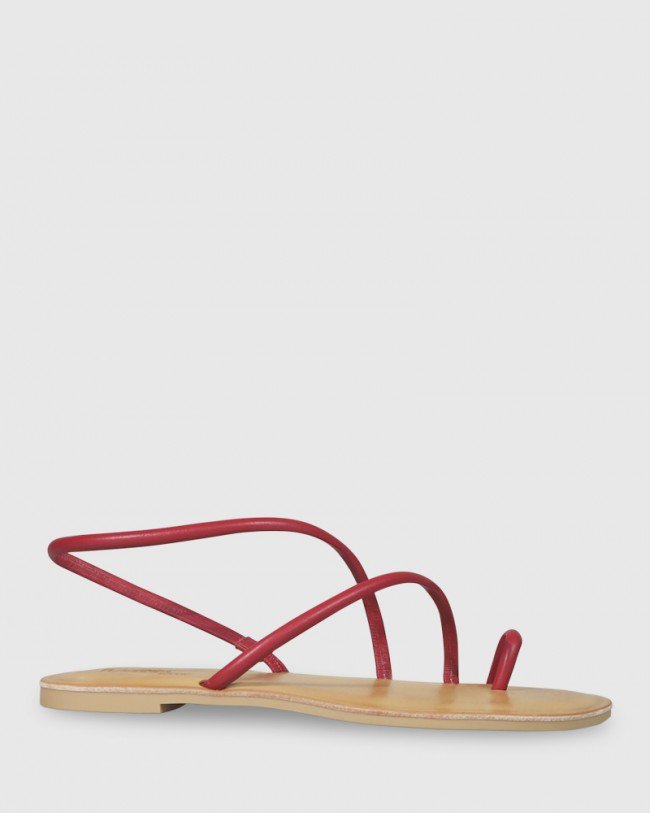 Wittner Flinton Red Leather Open Toe Flat Sandal