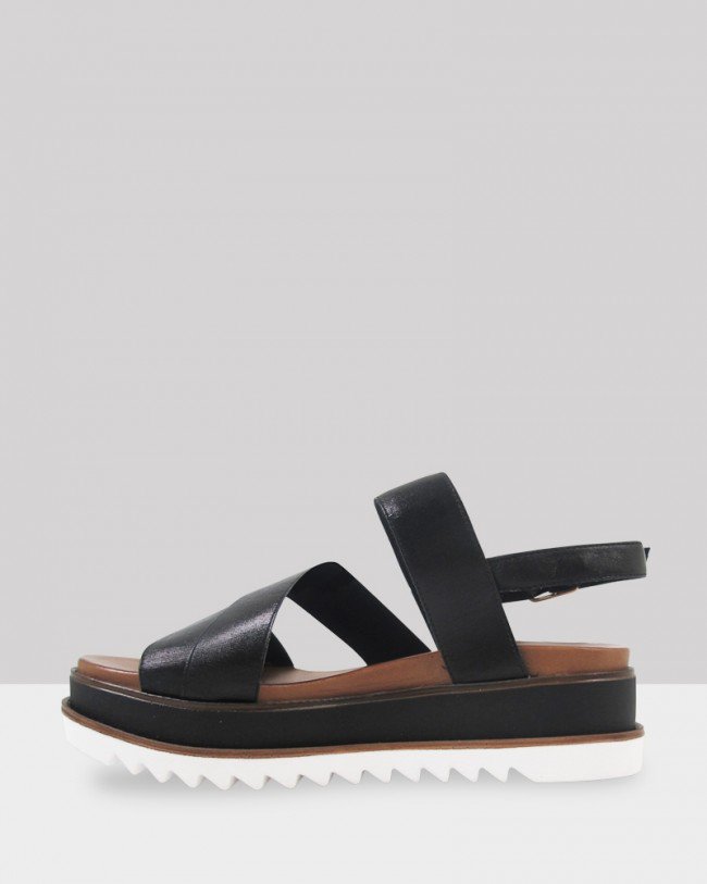 Wittner Kelli Metallic Black Elastic Chunky Platform Sandal