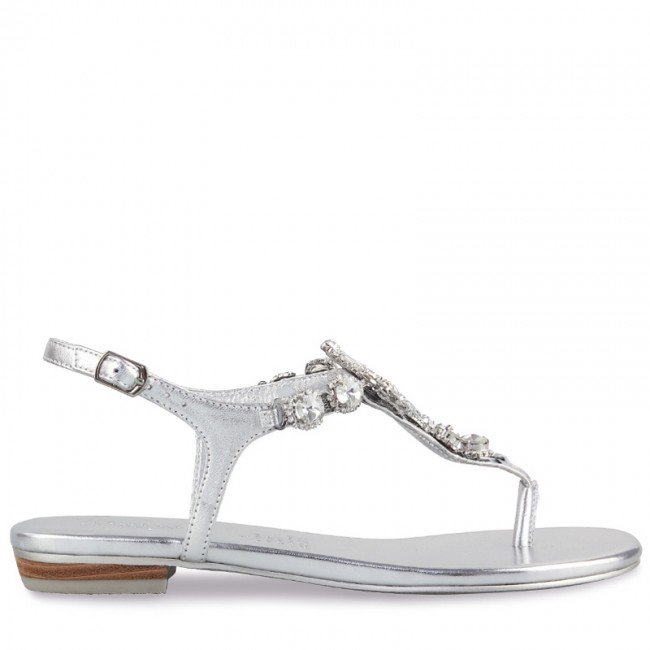 Wittner Sparkling Silver Leather Embellished Flat Sandal