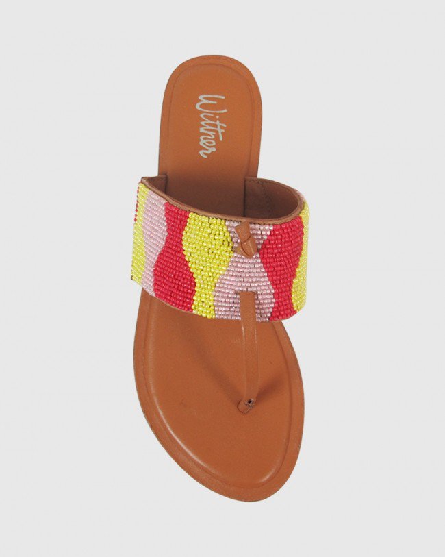 Wittner Ilisha Yellow, Pink & Red Beaded Flat Sandal