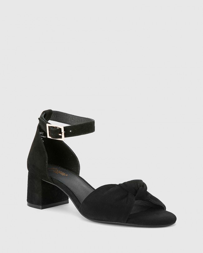 Wittner Isadore Black Suede Block Heel Sandal