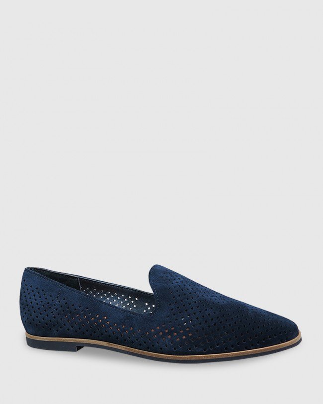 Wittner Alvaro Navy Suede Perforated Pointed Toe Loafer
