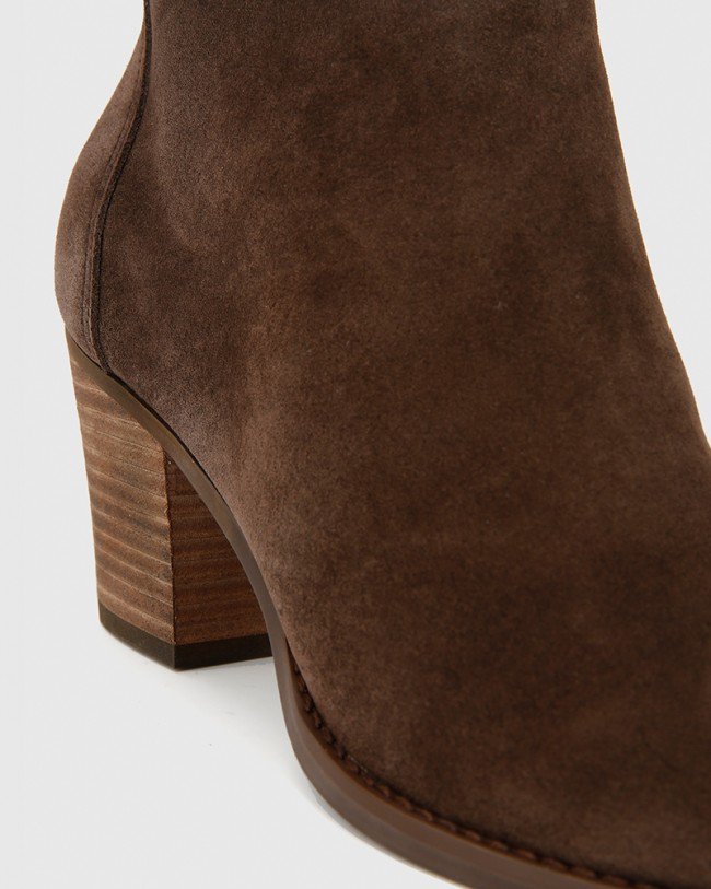 Wittner Kylar Brown Suede Block Heel Ankle Boot
