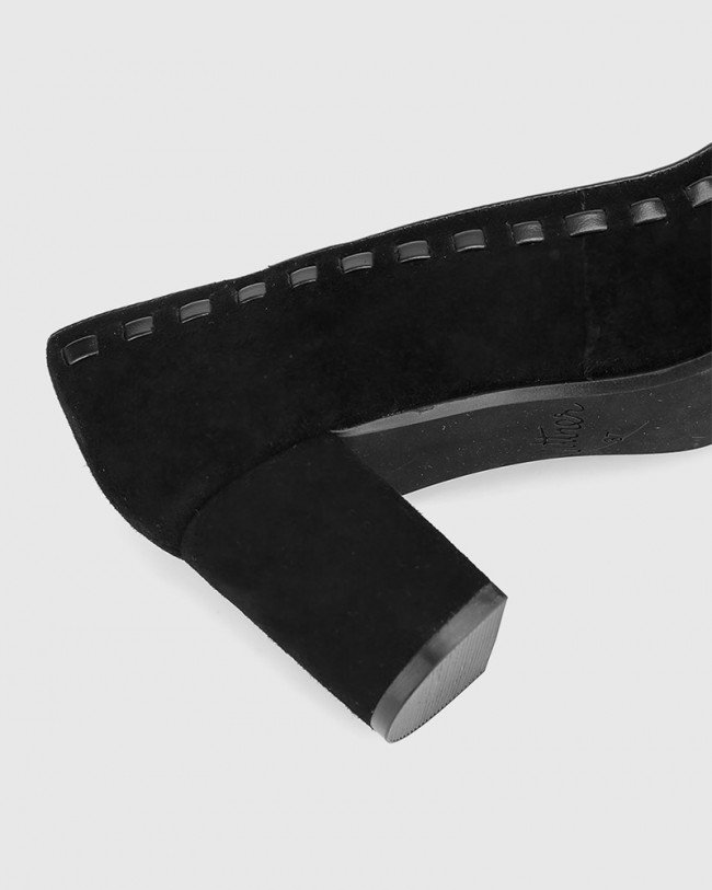 Wittner Dallory Black Suede Leather Pointed Toe Block Heel