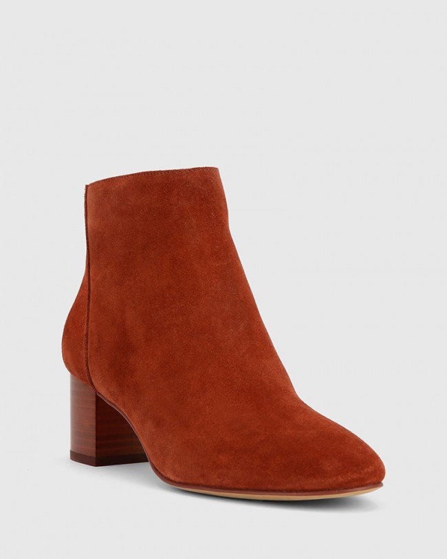 Wittner Alsen Rust Suede Block Heel Almond Toe Ankle Boot