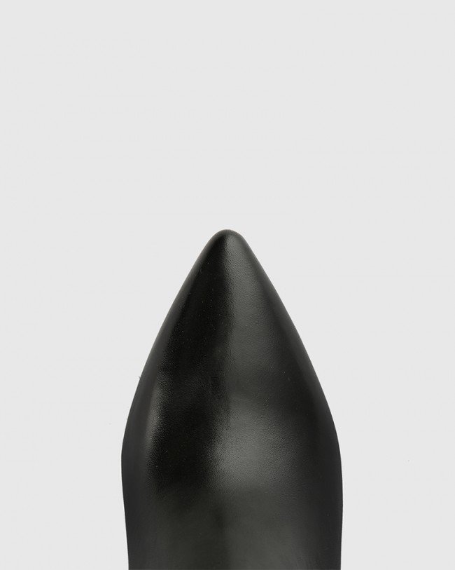 Wittner Holten Black Stretch Leather Block Heel Ankle Bootie