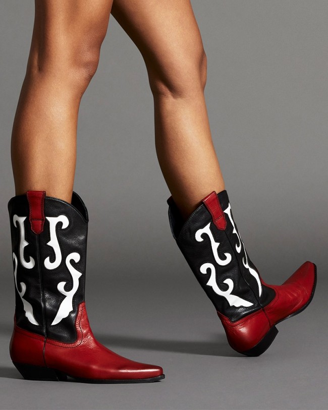 Wittner Gretchen Black, Red and White Leather Pointed Toe Western Boot