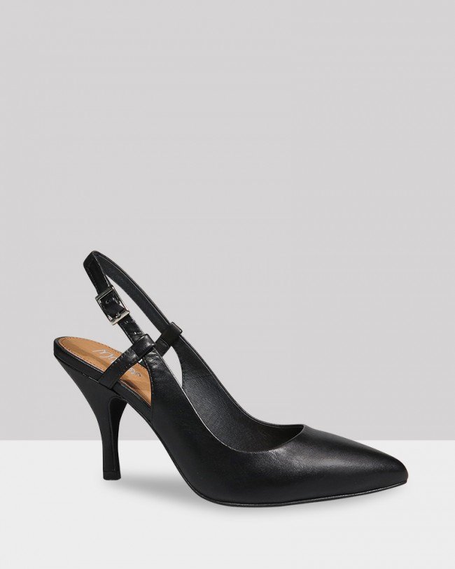 Wittner Jilly Black Leather Almond Toe Slingback Heel