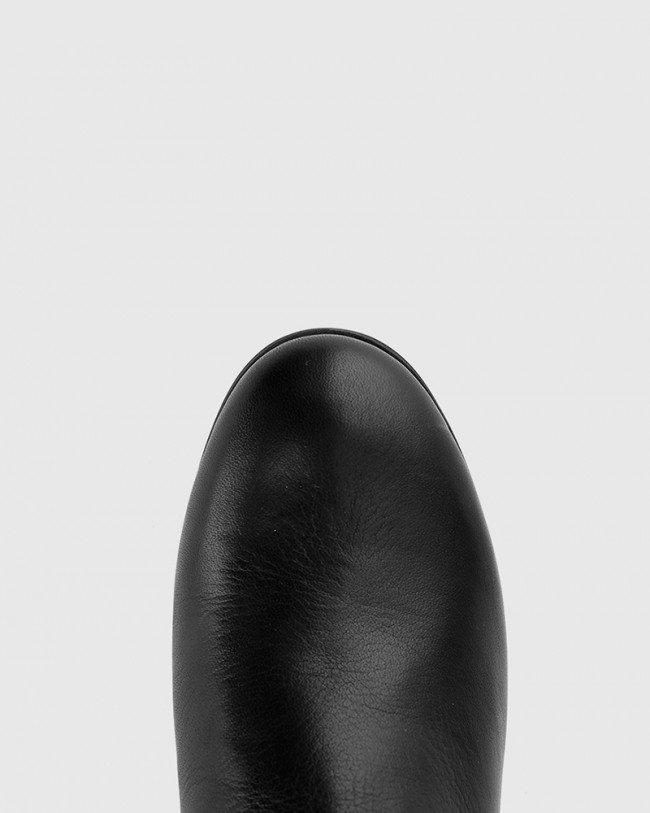 Wittner Daley Black Leather Round Toe Double Gusset Ankle Boot