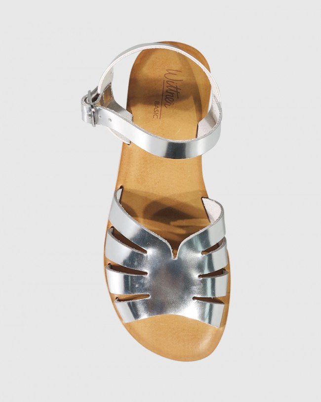 Wittner Fissa Silver Leather Open Toe Flat Sandal
