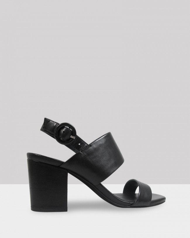Wittner Christa Black Leather Block Heel Sandal