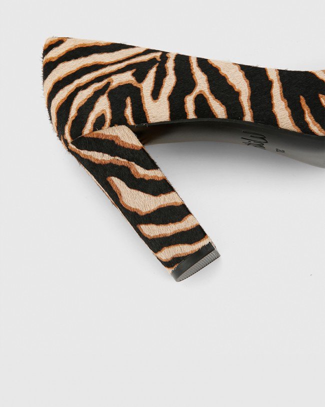 Wittner Hether Zebra Pony Hair Leather Pointed Toe Block Heel