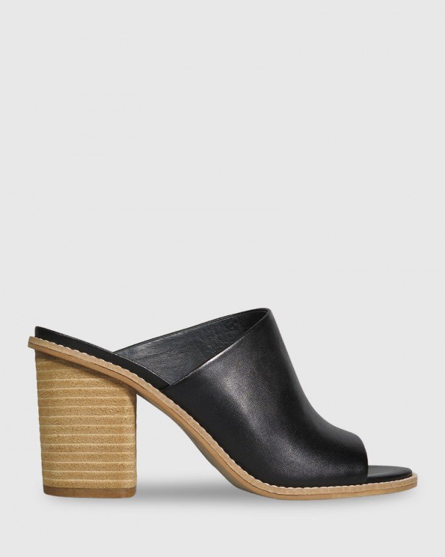 Wittner Fonta Black Leather Open Toe Block Heel