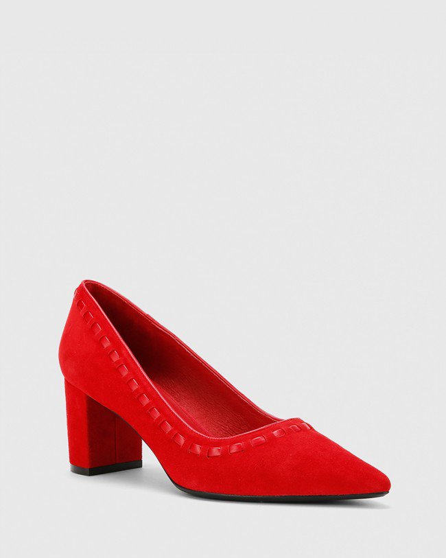 Wittner Dallory Red Suede Leather Pointed Toe Block Heel