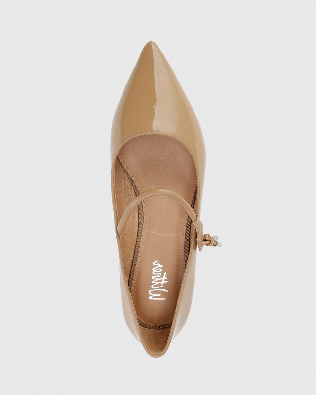 Wittner Meara Taupe Patent & Nappa Leather Point Toe Flat