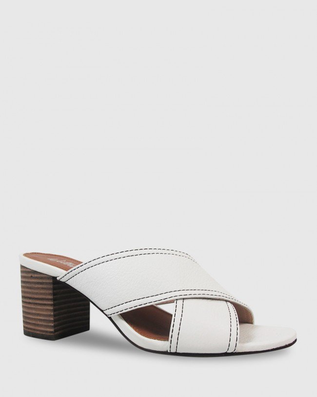 Wittner Nolan White Leather Block Heel Mule
