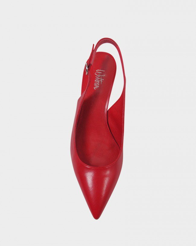 Wittner Nancie Red Leather Pointed Toe Slingback Mid Heel