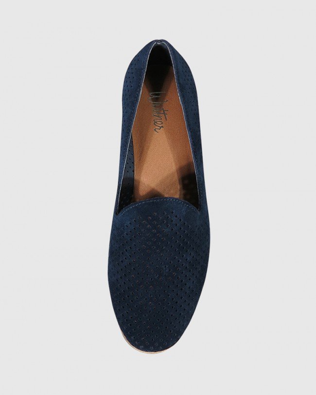 Wittner Alvaro Navy Suede Perforated Pointed Toe Loafer