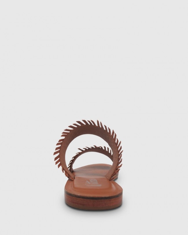 Wittner Ixia Tan Weave Leather Open Toe Flat Slide