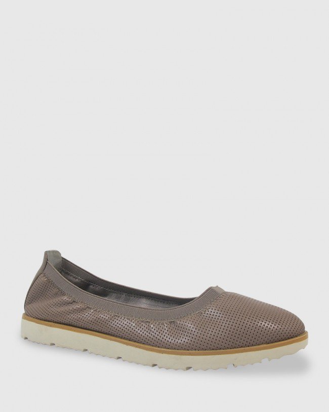 Wittner Glennis Stone Leather Perforated Elasticated Ballet Flat