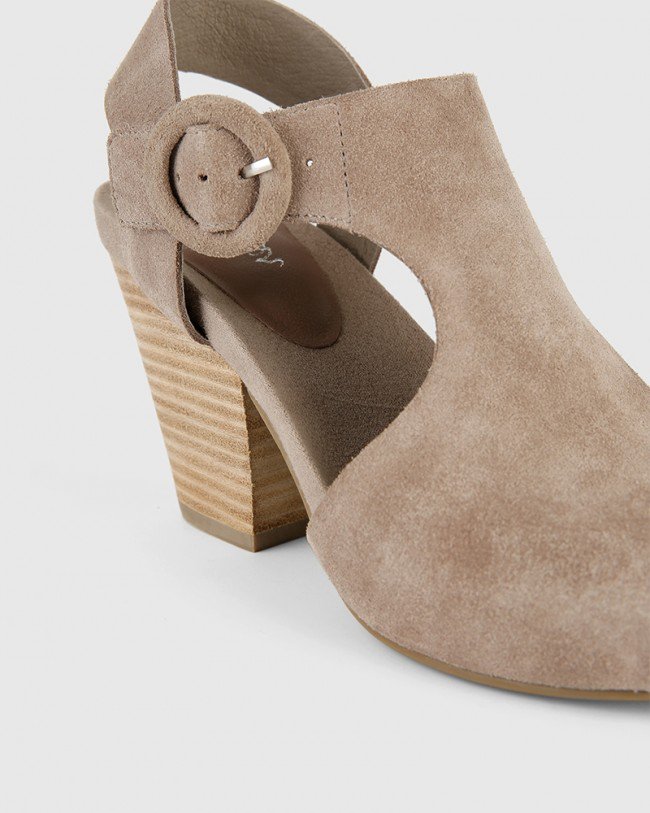 Wittner Cleary Stone Suede Block Heel Buckle Open Toe Sandal