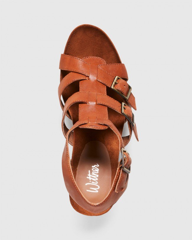 Wittner Cohen Cognac Leather Cone Heel Sandal