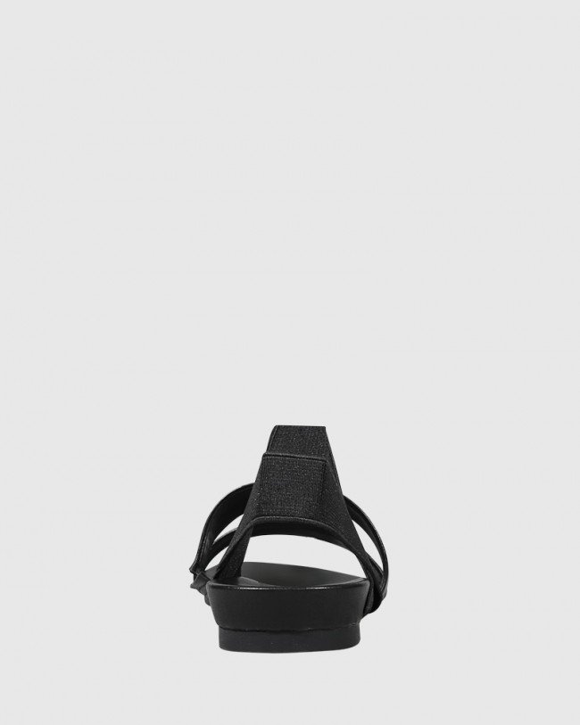 Wittner Lillis Black Leather & Elastic Flat Sandal