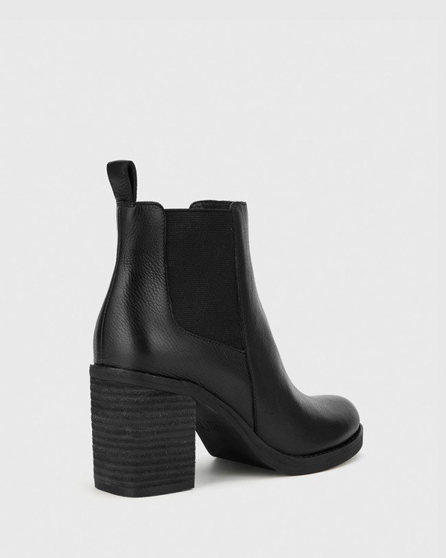Wittner Tobey Black Leather Elastic Gusset Block Heel Ankle Boot