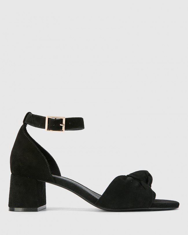 Wittner Isadore Black Suede Block Heel Sandal