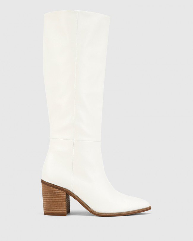 Wittner Preslee White Leather Block Heel Long Boot