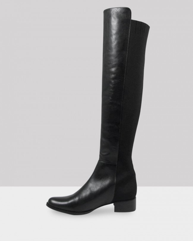 Wittner Barden Black Leather Elasticated Calf Block Heel Over the Knee Boot