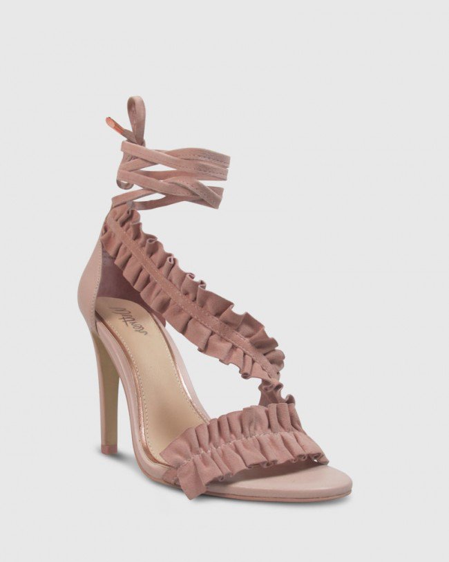 Wittner Aimee Powder Pink Suede Frill Detail Stiletto Heel Sandal