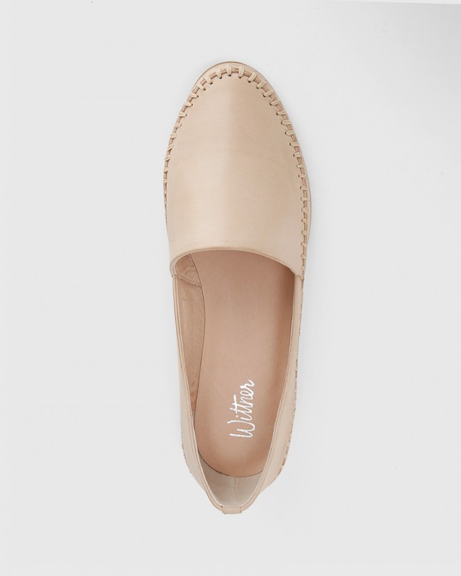 Wittner Christy Musk Nude Leather Round Toe Wedge Loafer