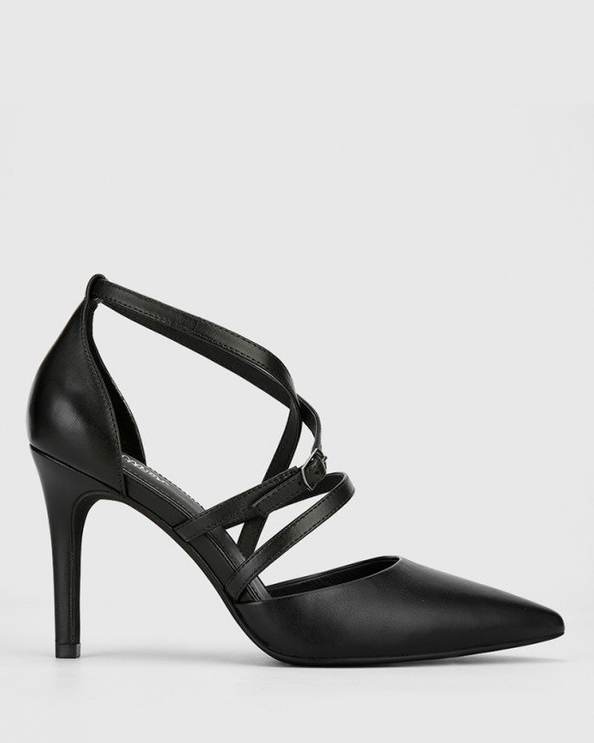 Wittner Hanisha Black Leather Pointed Toe Stiletto Heel