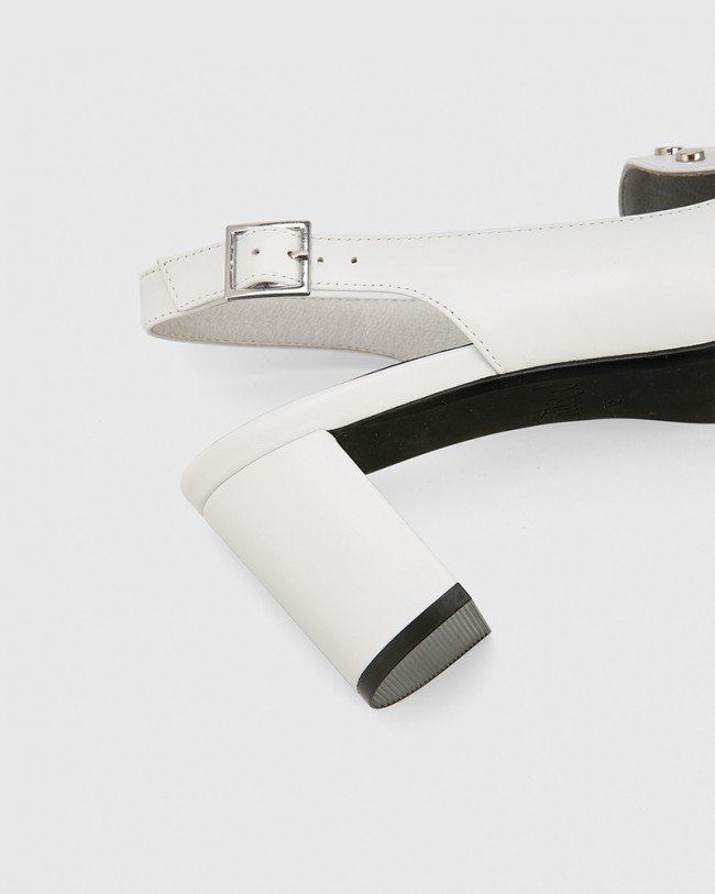 Wittner Danae White Leather Stud Detail Slingback Heel