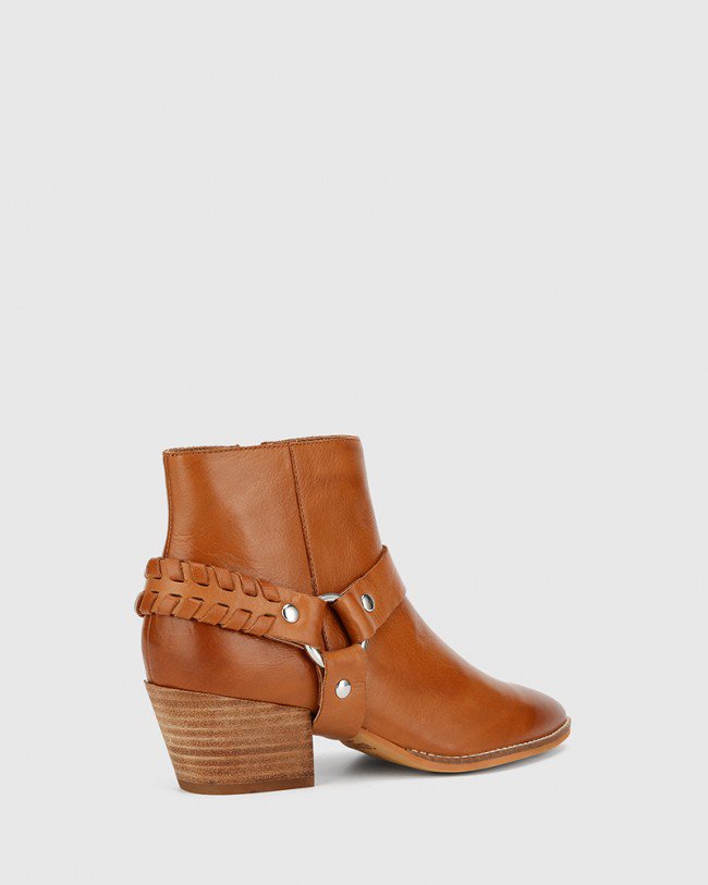 Wittner Kerrence Cognac Leather Block Heel Harness Ankle Boot