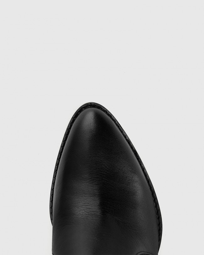 Wittner Halstead Black Scotch Leather Block Heel Ankle Boot