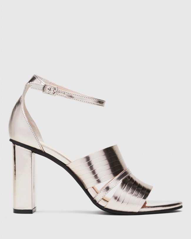 Wittner Rizzo Rose Gold Leather Open Toe Heel