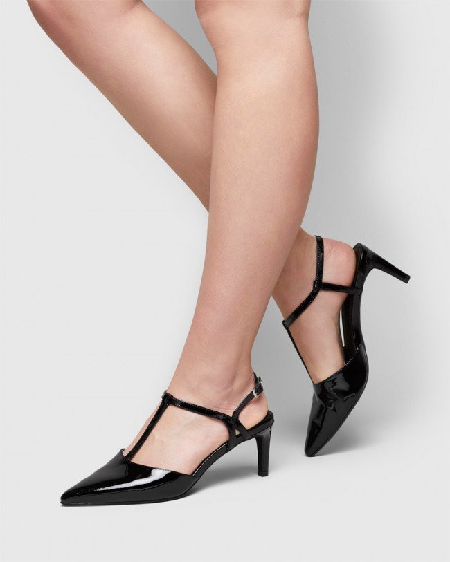 Wittner Devin Black Patent Pointed Toe Mid Heel