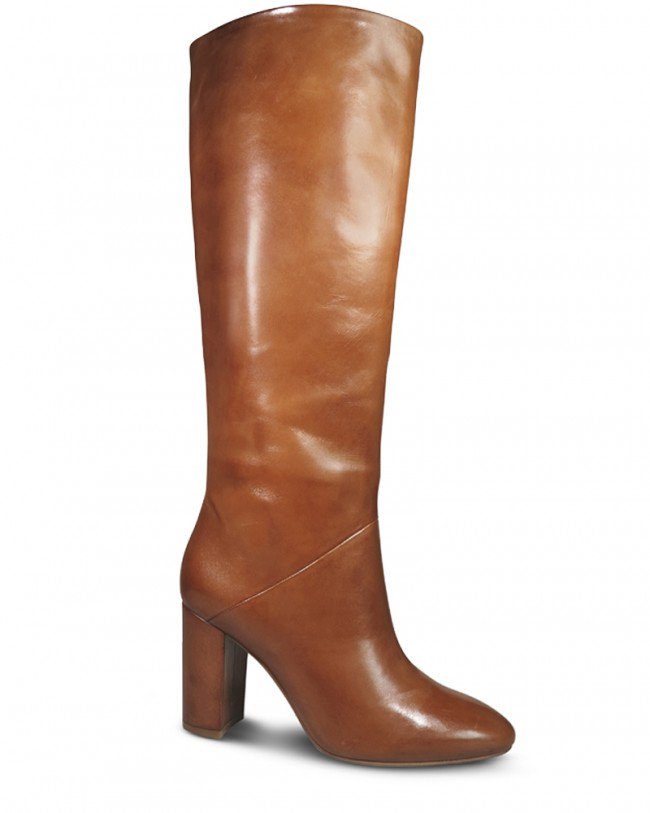 Wittner Sherman Cognac Leather Block Heel Knee High Boot