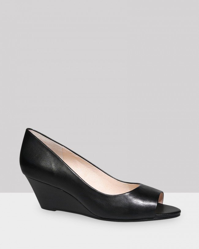 Wittner Mae Black Leather Peep Toe Wedge