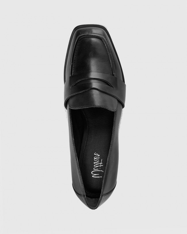 Wittner Fentis Black Leather Square Toe Loafer