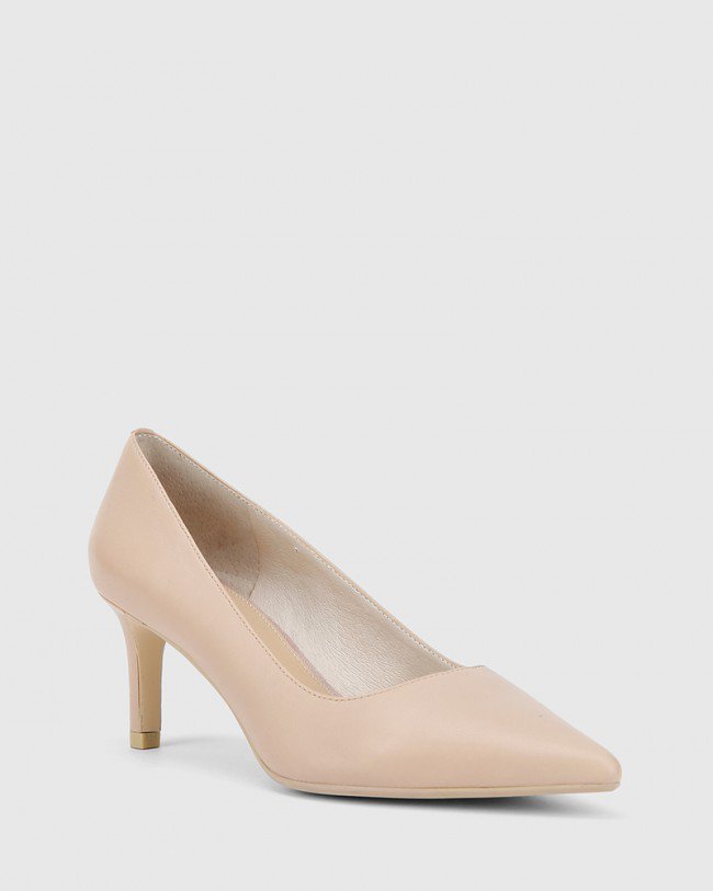 Wittner Delores Nude Leather Pointed Toe Kitten Heel