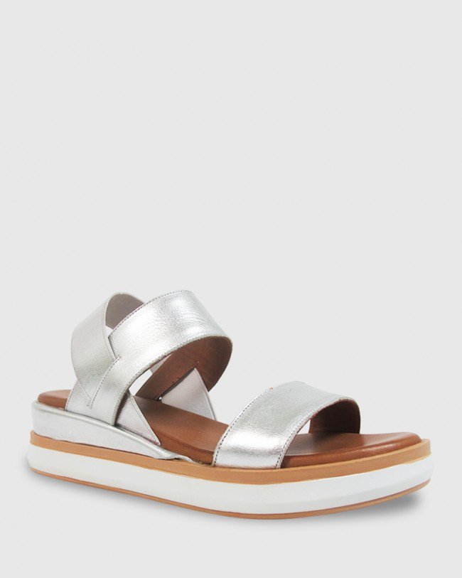 Wittner Kaylin Silver Elastic Leather Wedge Sandal