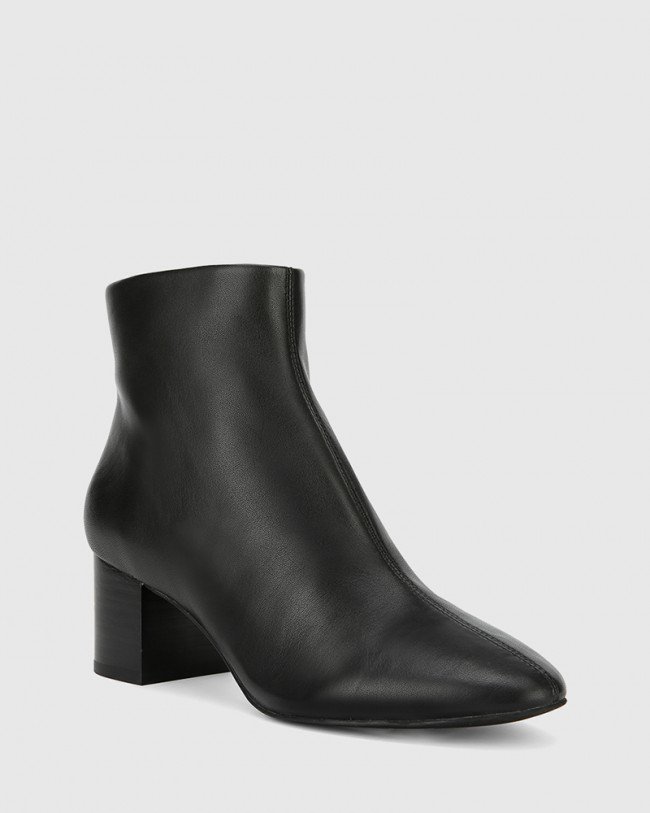 Wittner Aleshia Black Leather Block Heel Ankle Boot