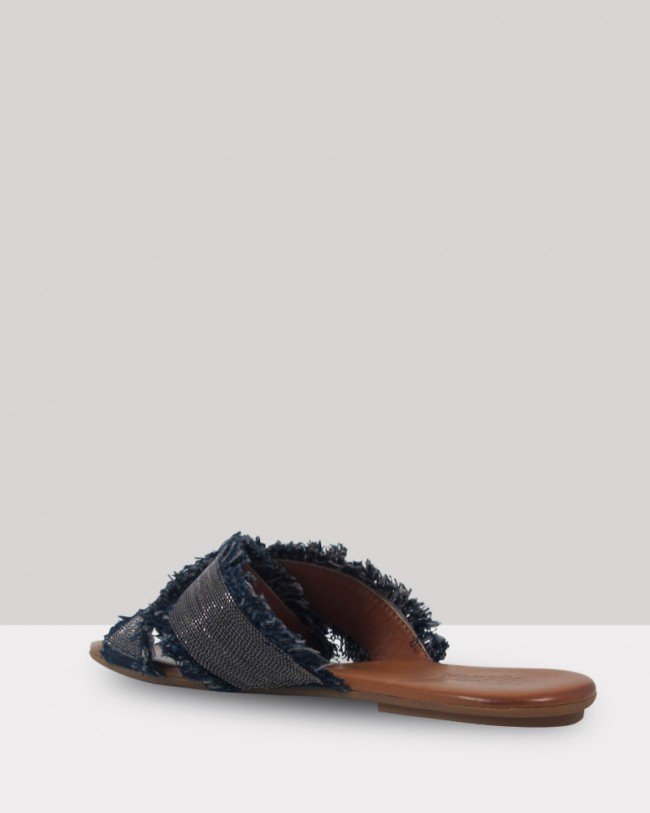 Wittner Kallen Navy & Silver Frayed Crossover Open Toe Slide