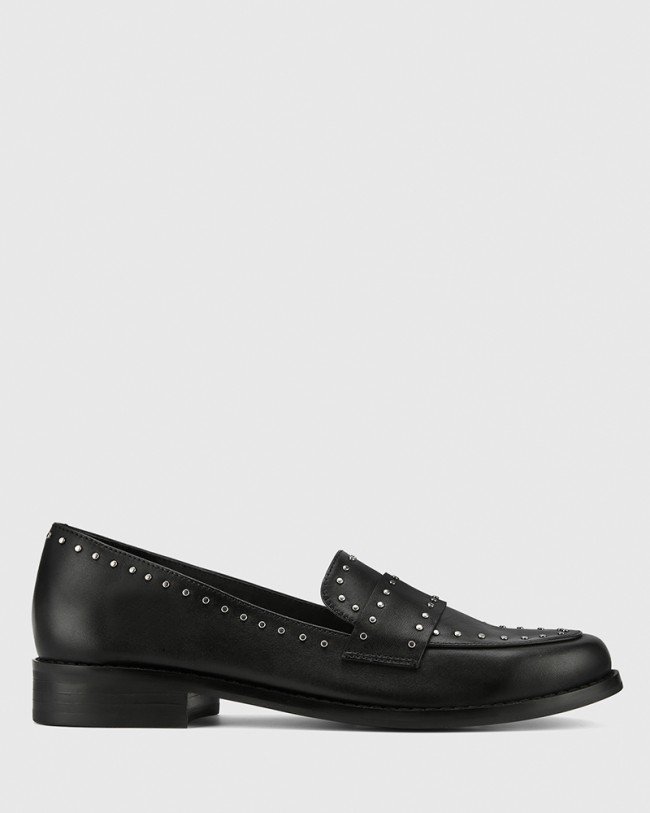 Wittner Emelian Black Leather Stud Detail Loafer